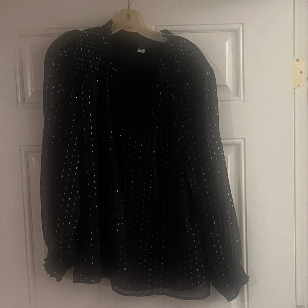 Old Navy Black Sheer Blouse with Silver  Dots